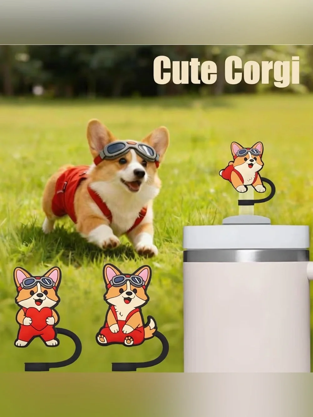 Cute Corgi Straw Topper-5 pcs
